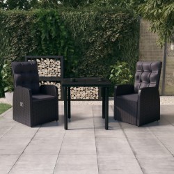 Ensemble à manger de jardin avec coussins 3 pcs noir 