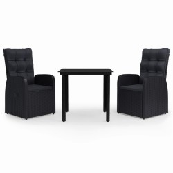 Ensemble à manger de jardin avec coussins 3 pcs noir 
