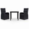 Ensemble à manger de jardin avec coussins 3 pcs noir 