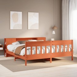 Lit bibliothèque sans matelas cire marron 180x200 cm pin massif 