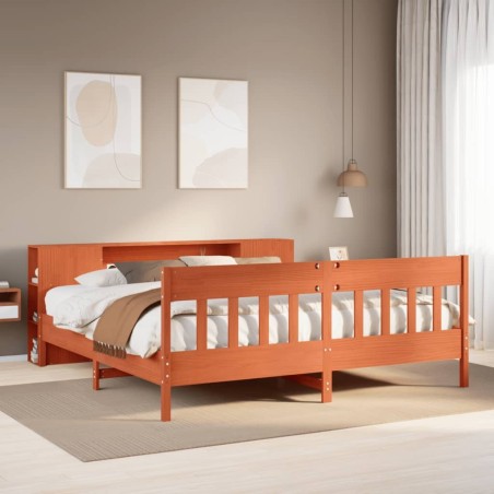 Lit bibliothèque sans matelas cire marron 180x200 cm pin massif 