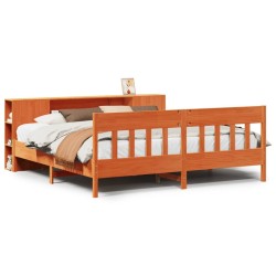 Lit bibliothèque sans matelas cire marron 180x200 cm pin massif 