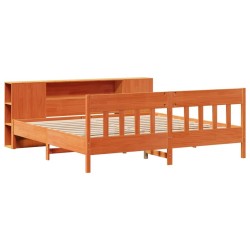 Lit bibliothèque sans matelas cire marron 180x200 cm pin massif 