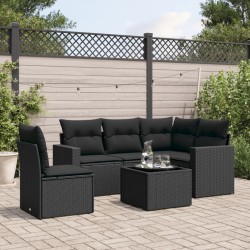 Salon de jardin 6 pcs avec coussins noir résine tressée 
