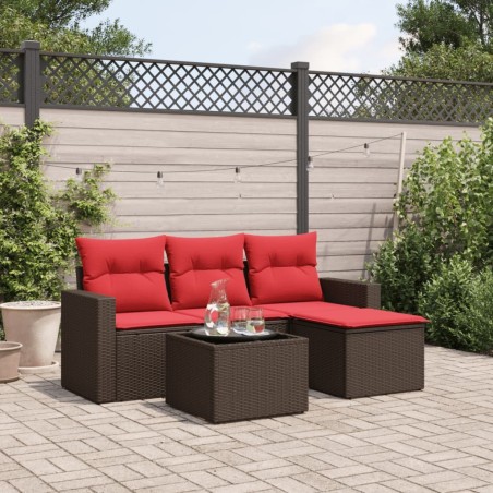 Salon de jardin avec coussins 5 pcs marron résine tressée 