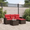 Salon de jardin avec coussins 5 pcs marron résine tressée 