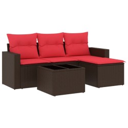 Salon de jardin avec coussins 5 pcs marron résine tressée 