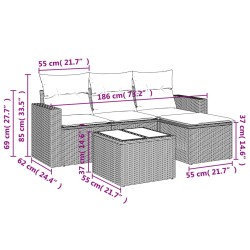 Salon de jardin avec coussins 5 pcs marron résine tressée 