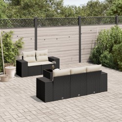 Salon de jardin 6 pcs avec coussins noir résine tressée 