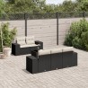 Salon de jardin 6 pcs avec coussins noir résine tressée 
