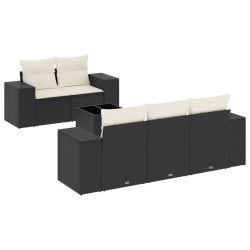 Salon de jardin 6 pcs avec coussins noir résine tressée 