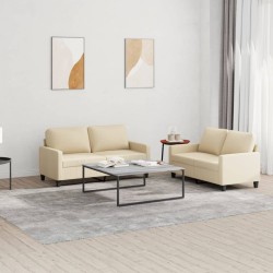 Ensemble de canapés 2 pcs avec coussins Crème Tissu 