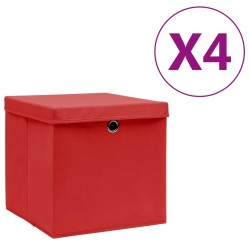 Boîtes de rangement avec couvercles 4 pcs 28x28x28 cm Rouge 