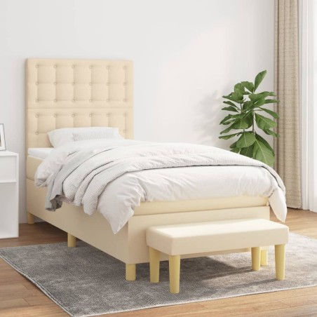 Sommier à lattes de lit avec matelas Crème 90x200 cm Tissu 