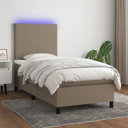 Sommier à lattes de lit et matelas et LED Taupe 90x190 cm Tissu 