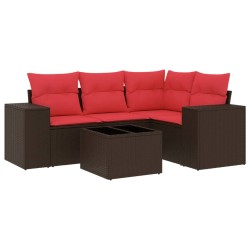 Salon de jardin avec coussins 5 pcs marron résine tressée 