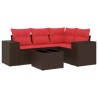 Salon de jardin avec coussins 5 pcs marron résine tressée 