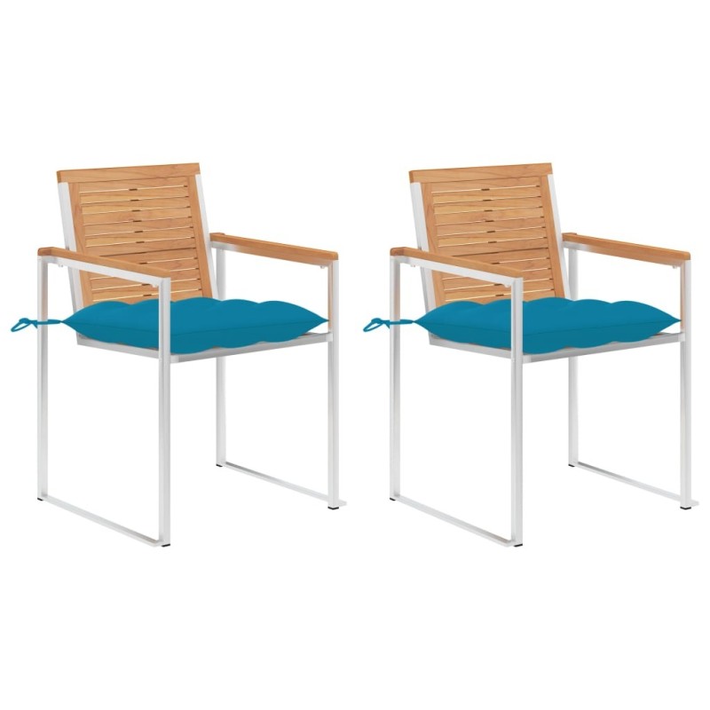 Chaises de jardin avec coussins lot de 2 Teck solide et acier 