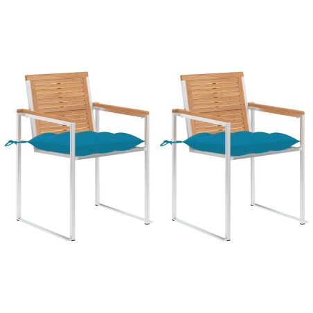 Chaises de jardin avec coussins lot de 2 Teck solide et acier 