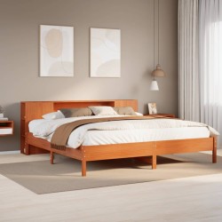 Lit bibliothèque sans matelas cire marron 200x200 cm pin massif 