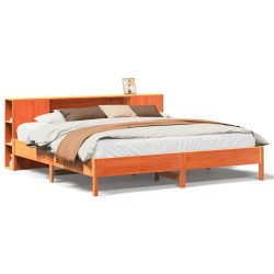 Lit bibliothèque sans matelas cire marron 200x200 cm pin massif 