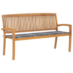 Banc de jardin empilable et coussin 159 cm Bois de teck massif 
