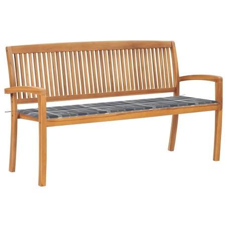 Banc de jardin empilable et coussin 159 cm Bois de teck massif 