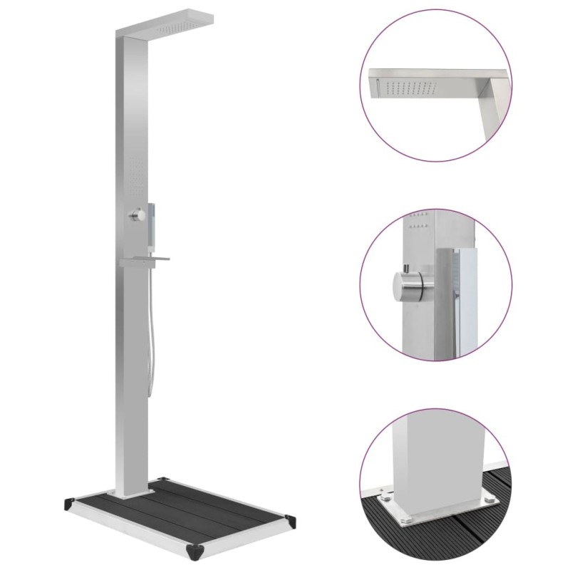 Douche d'extérieur avec receveur de douche WPC Acier inoxydable 