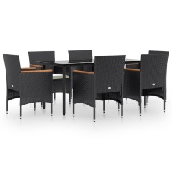 Ensemble à manger de jardin avec coussins 7 pcs Noir 