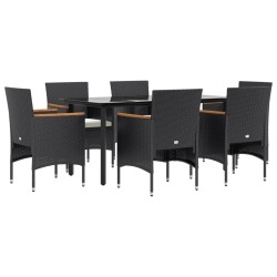 Ensemble à manger de jardin avec coussins 7 pcs Noir 