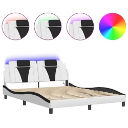 Cadre de lit avec LED sans matelas blanc et noir 160x200 cm 