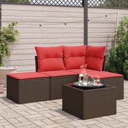 Salon de jardin avec coussins 5 pcs marron résine tressée 