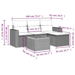Salon de jardin 5 pcs avec coussins gris résine tressée 