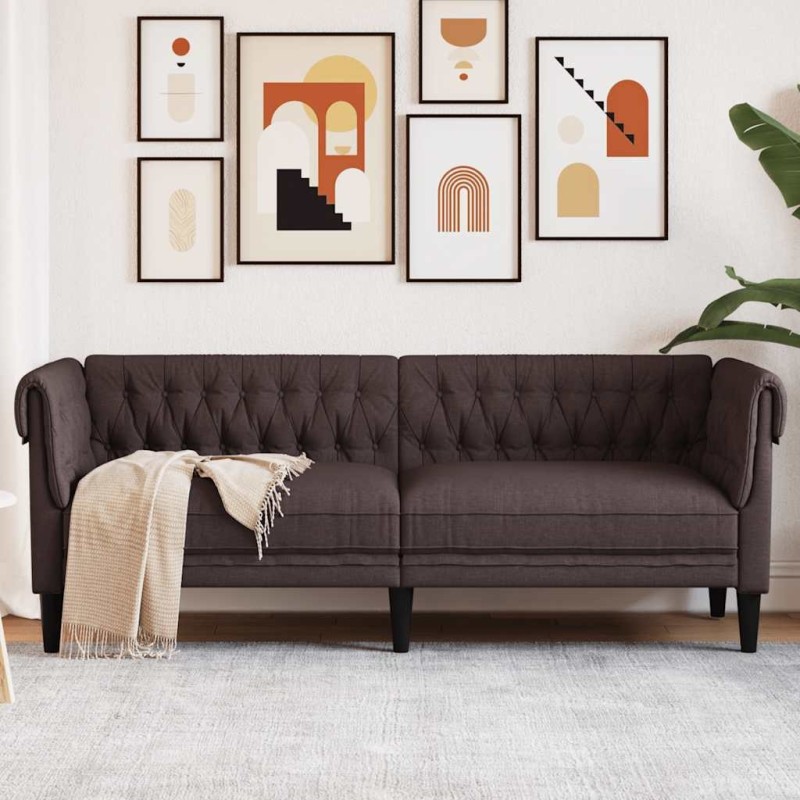 Canapé Chesterfield 3 places marron foncé tissu 