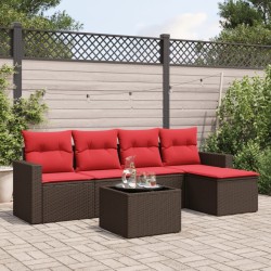 Salon de jardin 6 pcs avec coussins marron résine tressée 