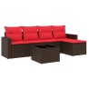 Salon de jardin 6 pcs avec coussins marron résine tressée 