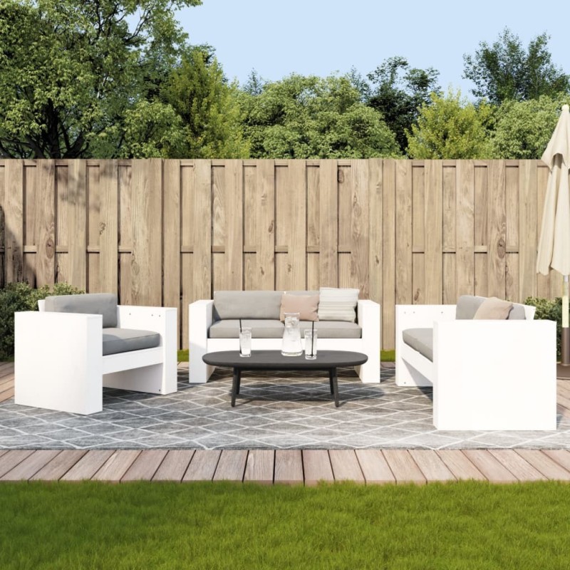 Salon de jardin 2 pcs blanc bois de pin massif 