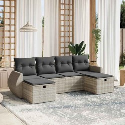 Salon de jardin 6 pcs avec coussins gris clair résine tressée 