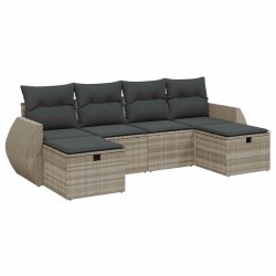 Salon de jardin 6 pcs avec coussins gris clair résine tressée 