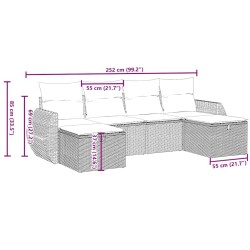 Salon de jardin 6 pcs avec coussins gris clair résine tressée 