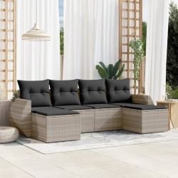 Salon de jardin 6 pcs avec coussins gris clair résine tressée 