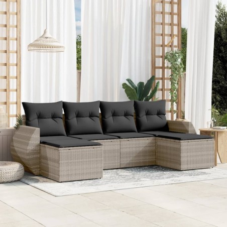 Salon de jardin 6 pcs avec coussins gris clair résine tressée 