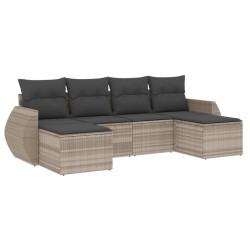 Salon de jardin 6 pcs avec coussins gris clair résine tressée 