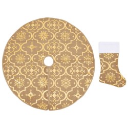 Jupe de sapin de Noël de luxe avec chaussette Jaune 150cm Tissu 
