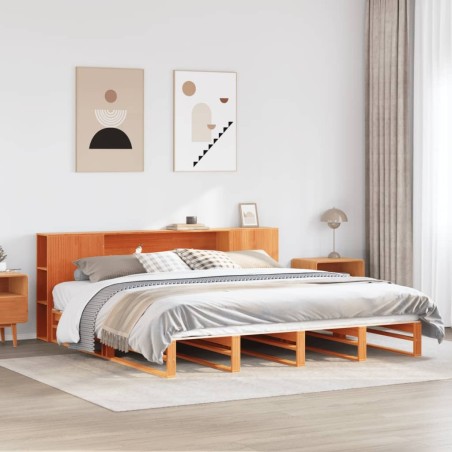 Lit bibliothèque sans matelas cire marron 180x200cm bois massif 