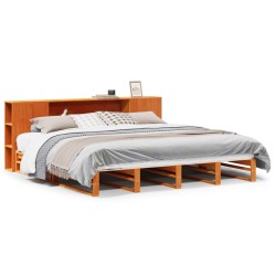 Lit bibliothèque sans matelas cire marron 180x200cm bois massif 