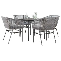 Ensemble à manger jardin coussins 5 pcs gris poly rotin verre 