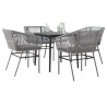 Ensemble à manger jardin coussins 5 pcs gris poly rotin verre 