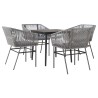 Ensemble à manger jardin coussins 5 pcs gris poly rotin verre 