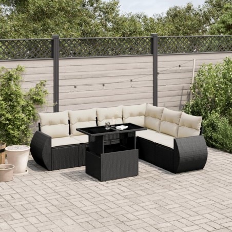 Salon de jardin 7 pcs avec coussins noir résine tressée 